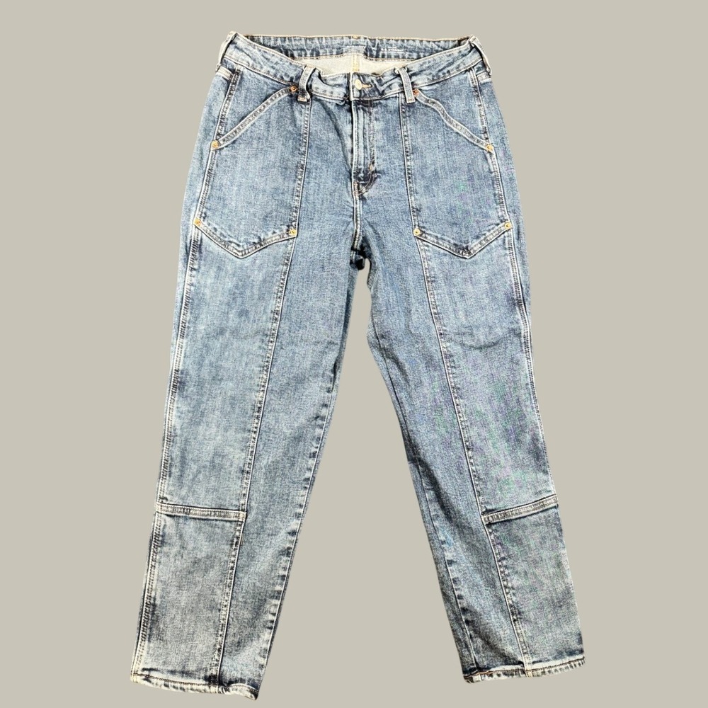 Old Navy Womens O.G. Straight Jeans 14 Blue Cotton Carpenter Utility High Rise